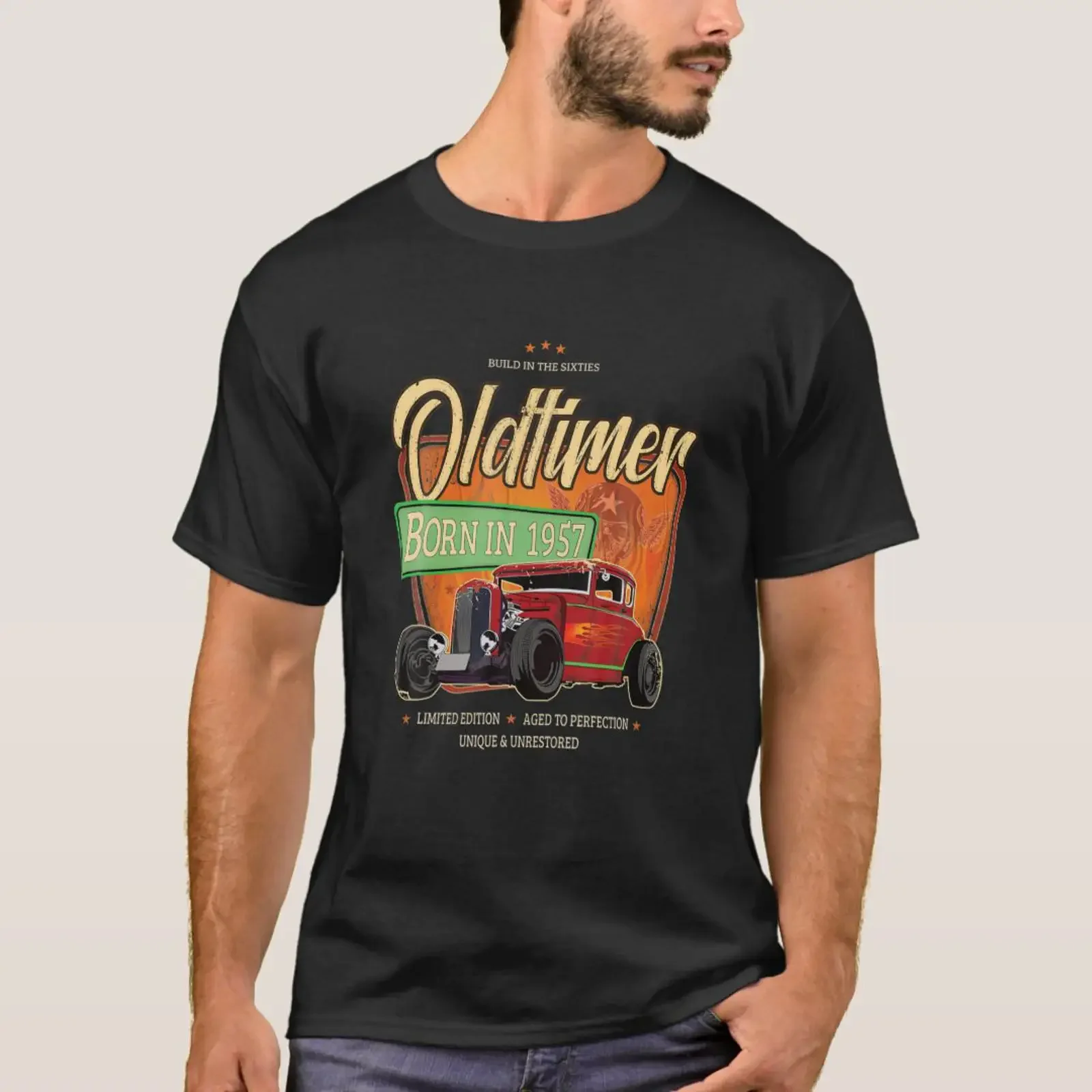 Oldtimer Vintage Hot Rod Born 1957 Birthday T Shirt vintage Washed Unisex Soft Slightly homme designer clothes fashion