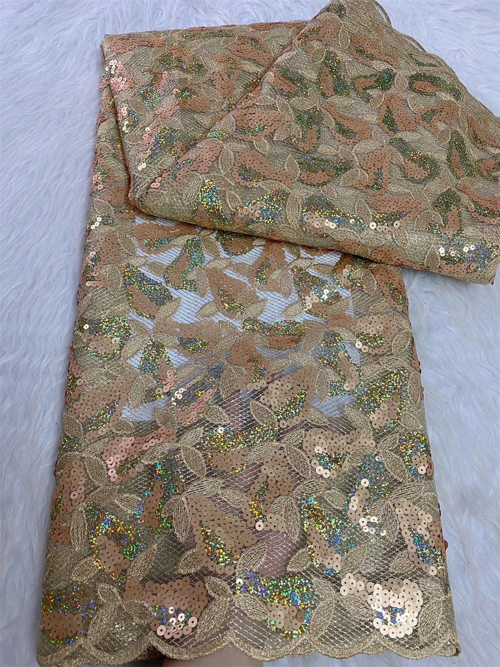 

Latest 2025 African Nigerian High-Quality Tulle Lace Fabric with Embroidery 5 Yards for Prom Dresses Sequin Sewing JH066