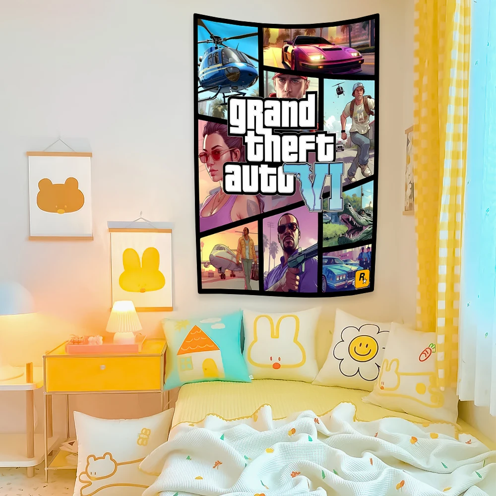 Gta 6 Vice City Decoration Bohemian Tapestry Wall Hanging Bedroom Dormitory Background Cloth Sofa Blanket Yoga Mat