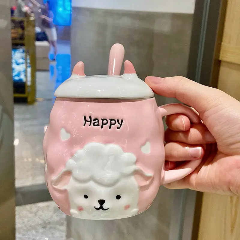 Cartoon Animal Sheep Ceramic Mug, Milk Cup, Coffee Cup, Milk Cup for Office, Home Hot Water Mug, Clear Class