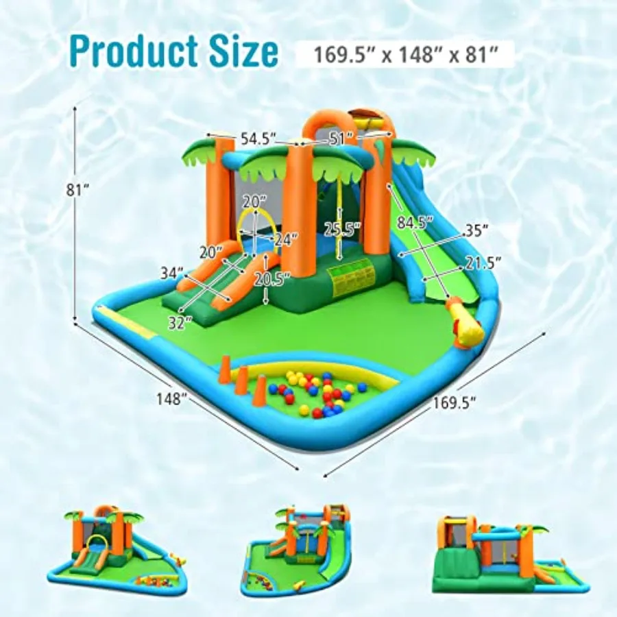 Rond gonflable 7 en 1, maison gonflable pour enfants en plein air et en intérieur, grand château de videur avec toboggans d'eau, piscine à éclaboussures, escalade, Wa