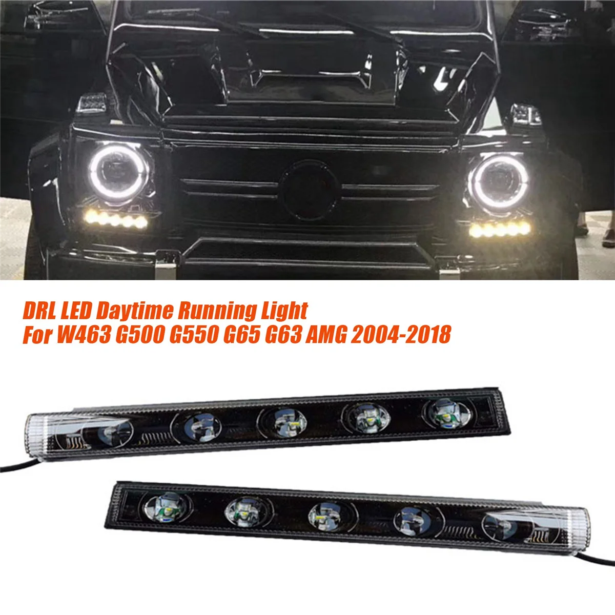 LEDデイタイムランニングライト,フロントバンパー,メルセデスベンツw463,g500,g550,g65,g63,amg,2004-2018,b,1ペア