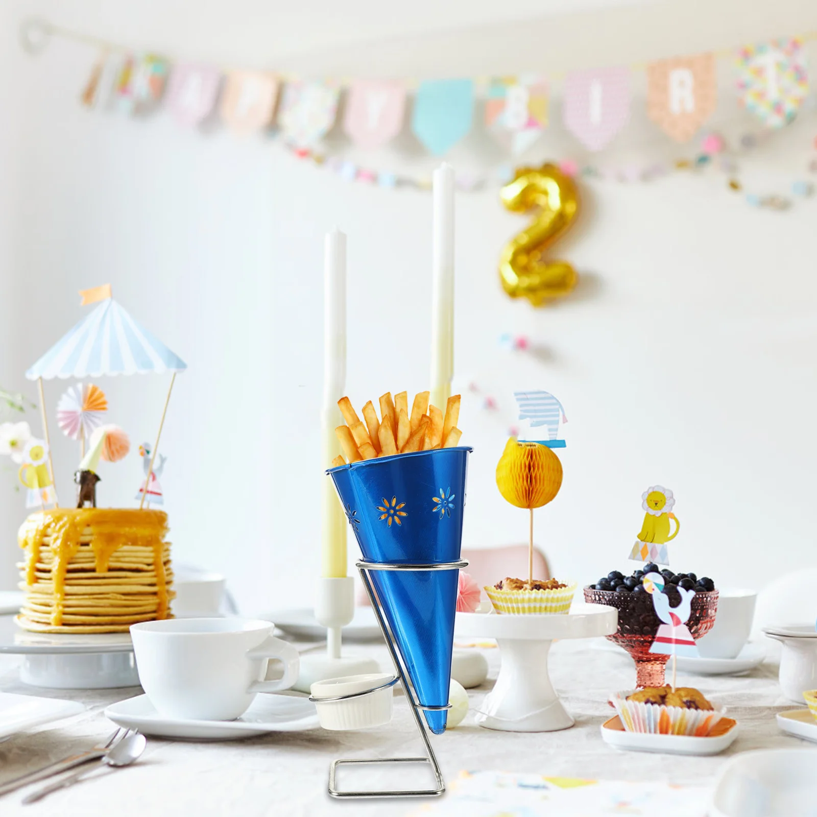 

Stainless Steel Ice Cream Cone Display Stand Stable Multi-Purpose Rack for Sushi Popcorn Snacks Indoor Outdoor Use