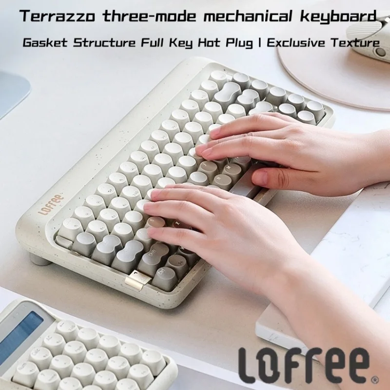 LOFREE terrazzo mechanical keyboard 84 key Bluetooth 5.3/wired/2.4G wireless Tri-mock hot plug female office computer keyboard