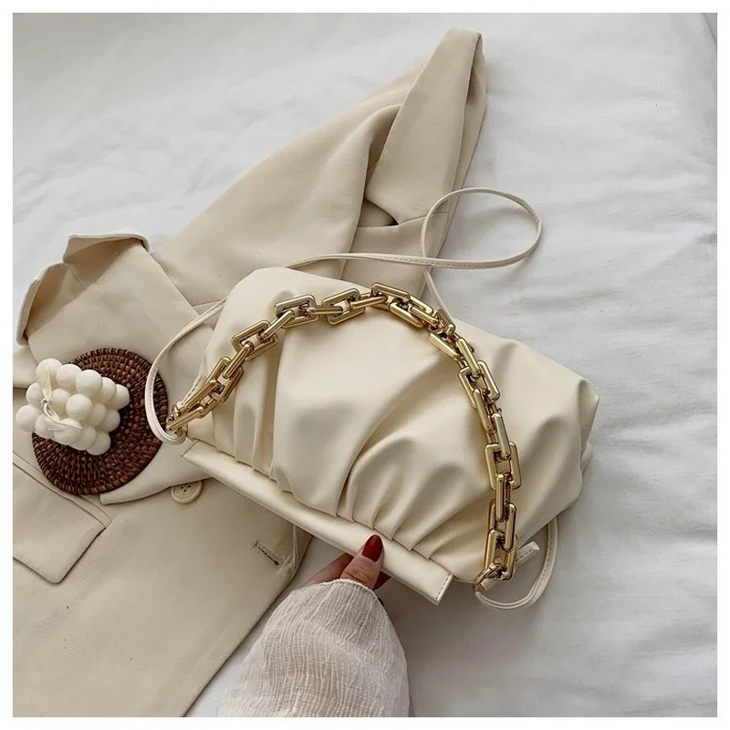 2022 New Thick Chain Shoulder Bags For Women pu Leather Pleated Cloud Bag Simple Crossbody Bag Casual Ladies Bag Designer