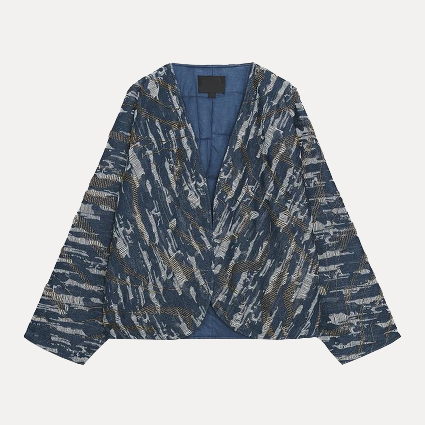 Faionable Beaded Denim Effect Cotton Kimono Sle Jaet Women's ort Outerwear Stand Fit European Sle Long Sve