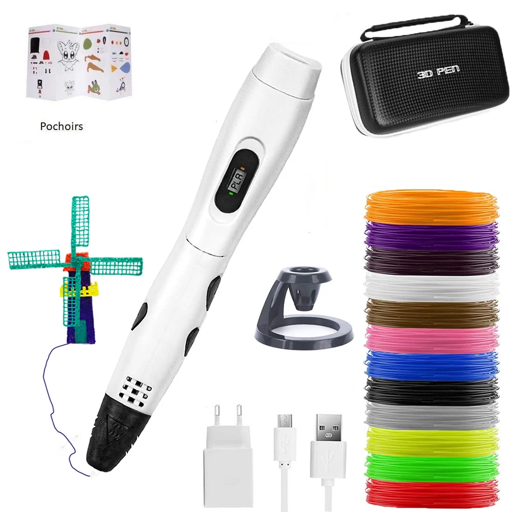 

3D-ручка с 20 цветами, 10 метров, нить PLA, профессиональная ручка для печати, 3 скорости, регулируемая температура