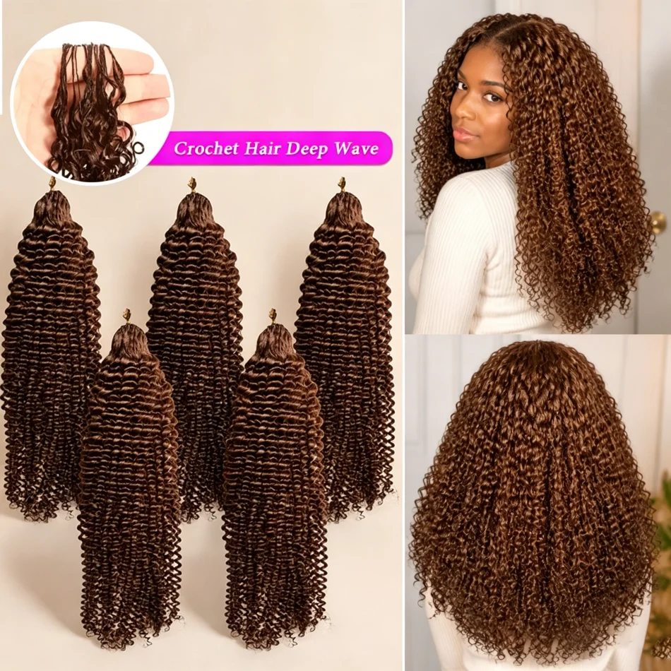 Cheveux humains Deep Wave Chocolate Feather pour tresses bohèmes, cheveux humains Miracle Knots, cheveux au crochet pour femmes, pré-séparés, invisibles, effet mouillé et style Way Crochet