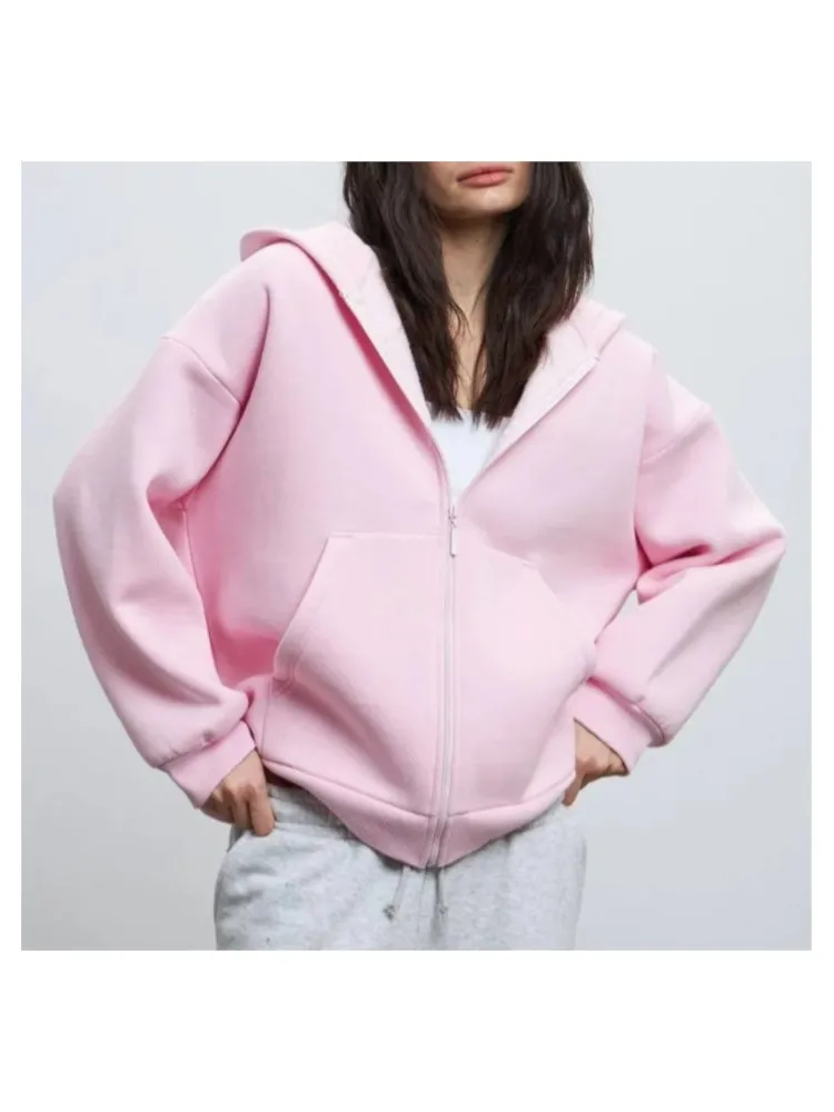 Solid Color Cardigan Hoodie Woman Clothing Pulls Femmes Hooded Sweatshirts All-match Simple Style Commuting Home Clothing Sports