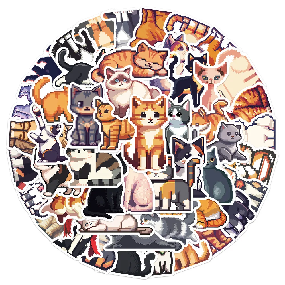 Desenhos animados Pixel Cat Adesivos, Decalques de Vinil para Garrafa De Água, Laptop, Bagagem, Notebook, Impermeável, Graffiti Adesivo, Brinquedo, Bonito, 10 Pcs, 50Pcs