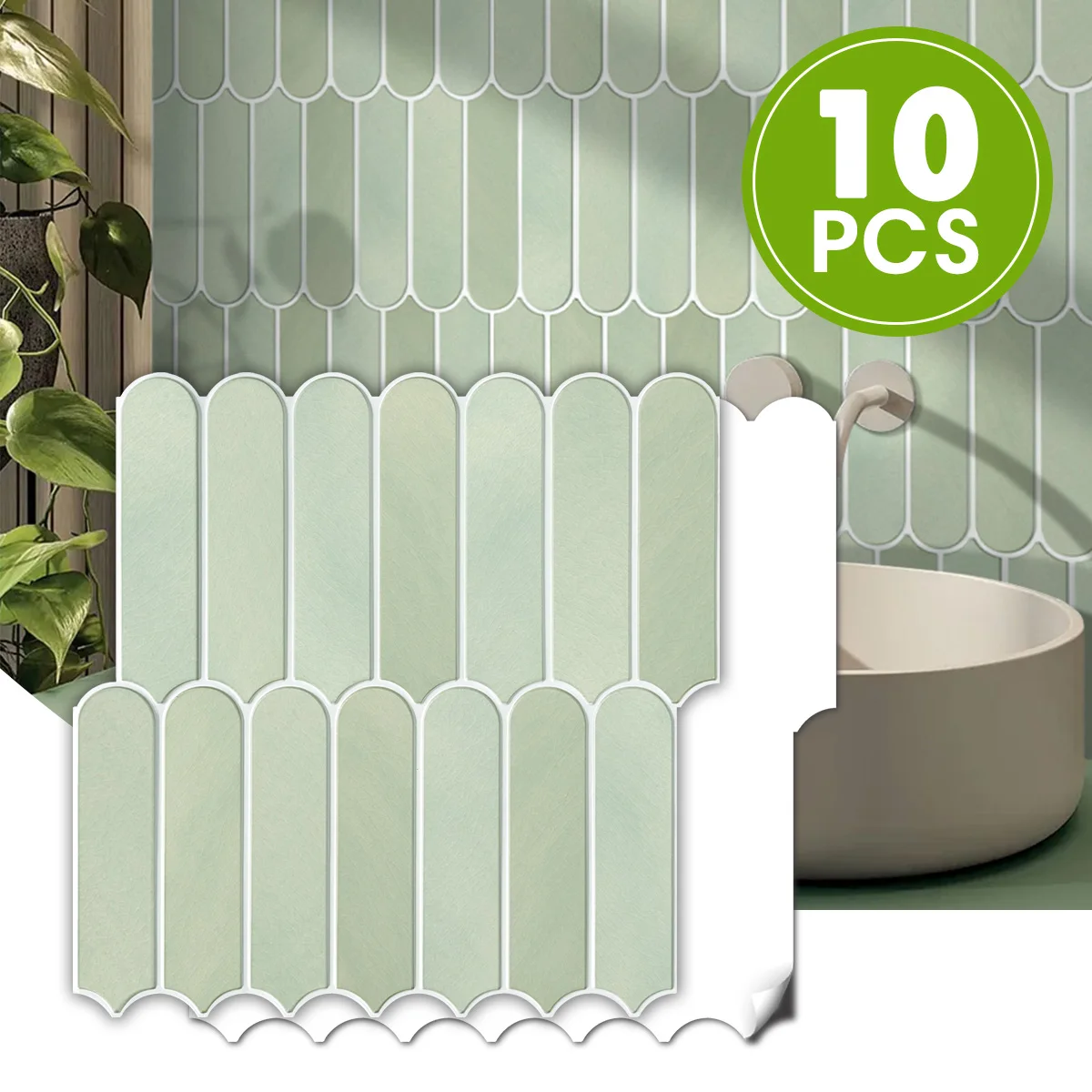 

Commomy 10 Pcs 3D Matte Fish Scale Adhesive Tiles, Kitchen Tile Backsplash Stickers, 12x12 Green Tile Stickers, Bathroom Decor