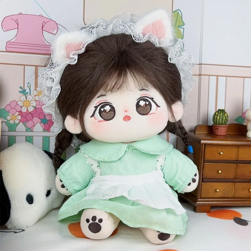 Spot baby clothes, pink cat ears, green maid dress with apron, 20cm cotton doll dress, replacement clothing