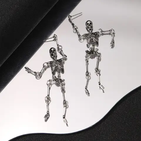 Creative Halloween Skeleton Dangle Earrings for Women Men Gothic Punk Saints' Day Jewelry Metal Drop Earring Pierced Ear Gifts