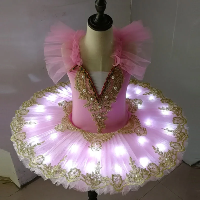 Tutu Ballett führte Licht Schwan See Ballerina Pfannkuchen Tutu Mädchen Frauen Erwachsenen Kind Ballett Kleid Kinder Tanz Kostüme Tutu geführt