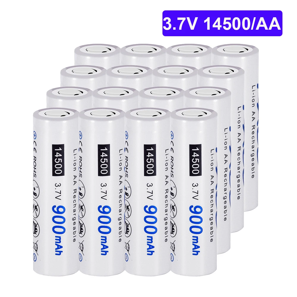 PALO 2-16pcs 14500 900mAh 3.7V Li-ion Rechargeable Batteries AA Battery Lithium Cell for Led Flashlight Headlamps Torch Mouse