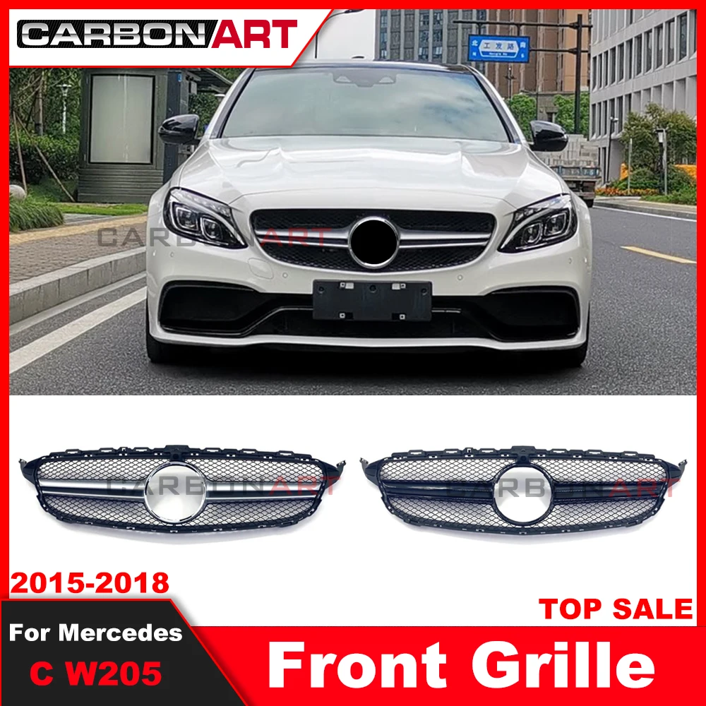 

2015-2018 сетка переднего бампера W205 C63 стиль передний гриль для mercede C205 Gt решетка W205 C200 C300 C180 без отверстия для камеры 2015 +