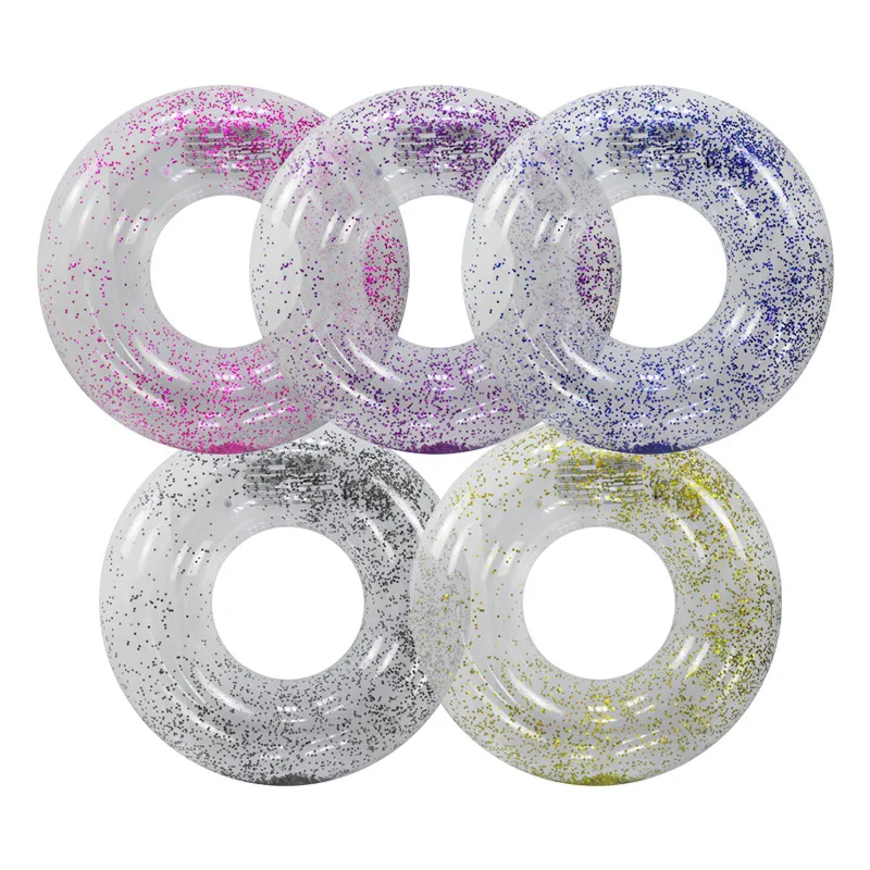 

104cm Silver Glitter Inflatable Transparent Swimming Ring with Sequins Suitable for Children and Adults Swimming Training