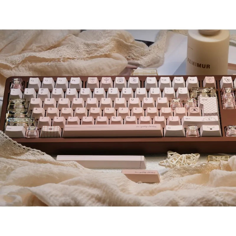샴페인 핑크 테마 키캡 세트 PBT PC 승화 체리 프로파일 여성스러운 프리미엄 느낌 키보드 캡 키보드 액세서리용