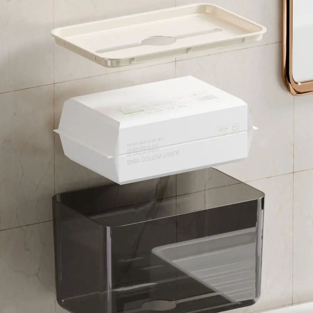 

High-Quality Wall Mounted Tissue Box Storage Box Transparent Tissue Dispenser Stable Waterproof Napkin Holder Bathroom