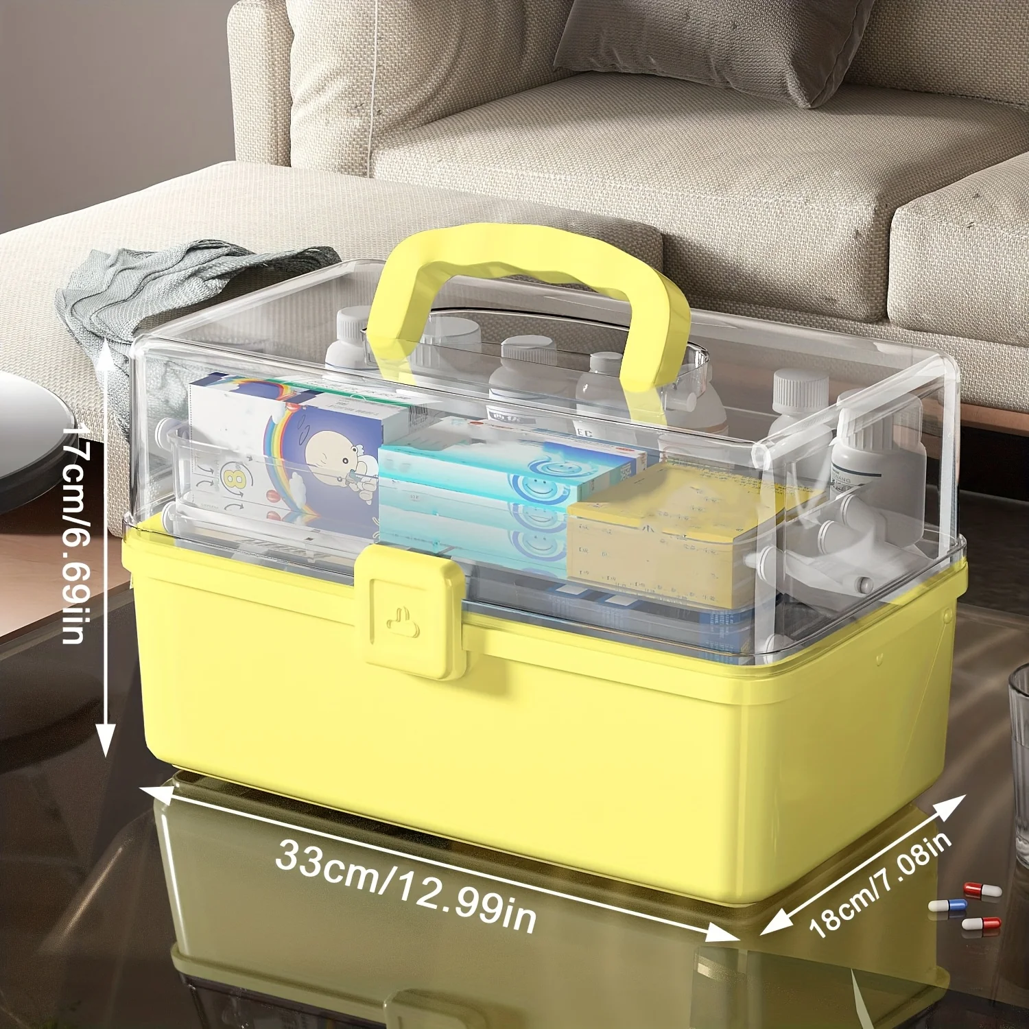 

First Aid Storage Box Plastic Medication Storage 3 Layers Emergency Medicine Kit Case Organizer with Portable Handle for Family