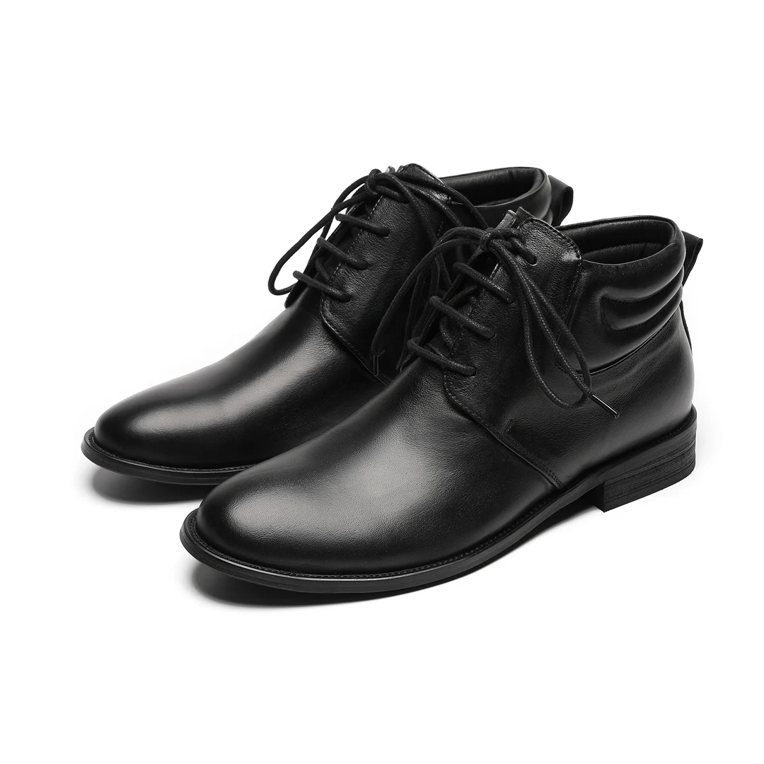 

Fashion Black Lace Up Cowboy Boot British Style Big Size Solid Color Ankle Boot Classic Business Genuine Leather Men Short Boots