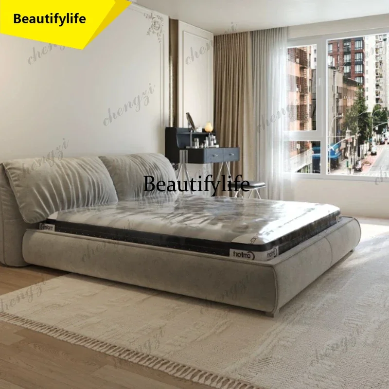 y45 Simple light luxury fabric double bed 2 people queen size 150x200 180x200 200x220cm frame bedroom beds and bed frames
