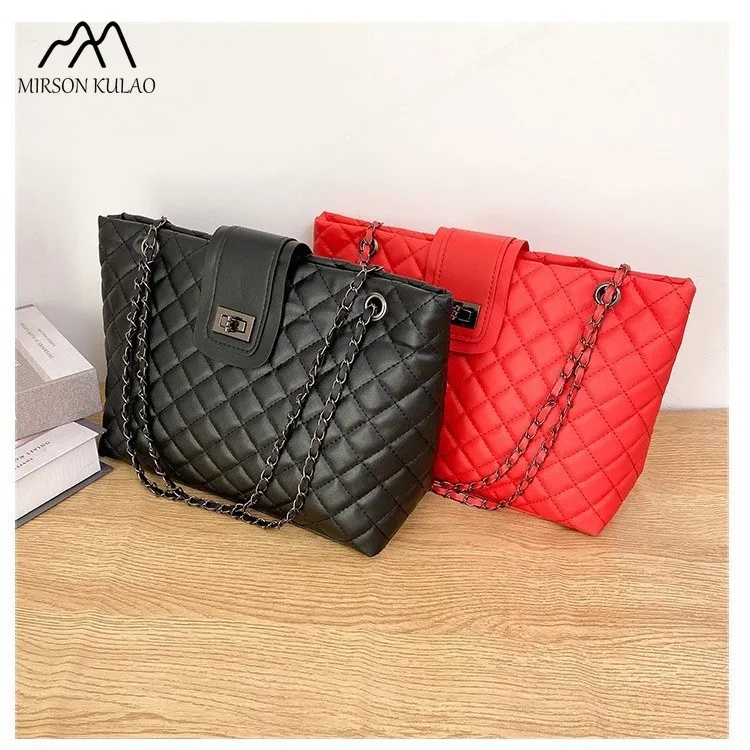 2024 new fashion underarm bag Diamond check embroidered thread chain bag women's Tote bag