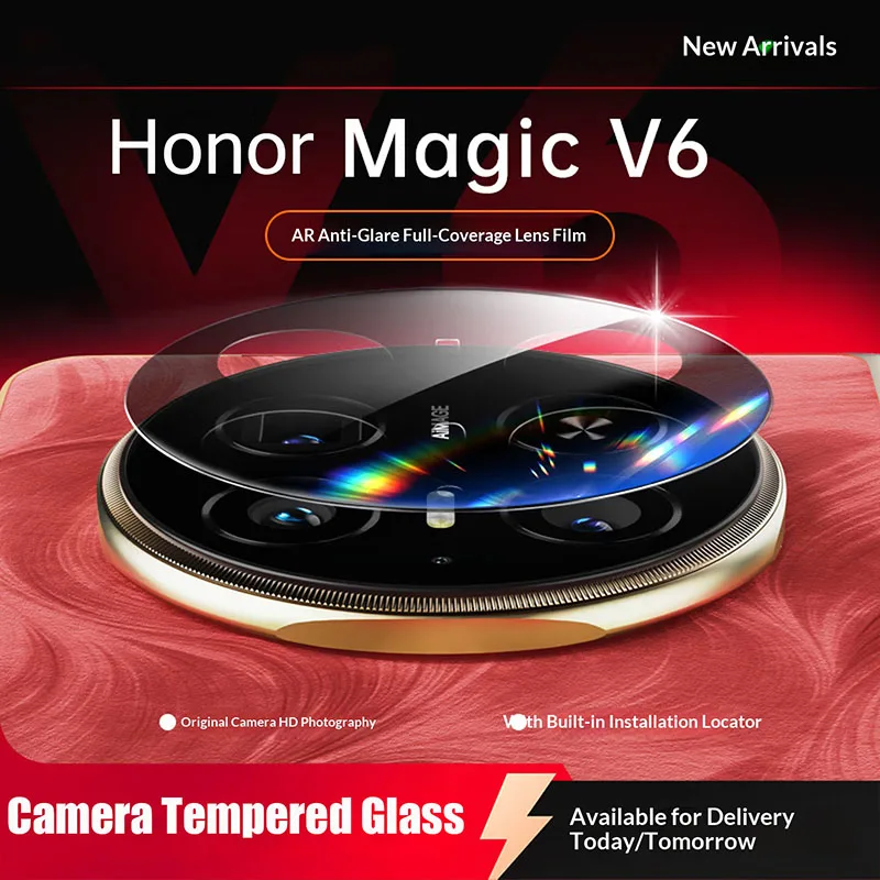 

3-1Pcs 9H Camera Cover Lens Tempered Glass For Honor Magic V6 Back Black Camera Screen Lens Protector For Honor Magic V6