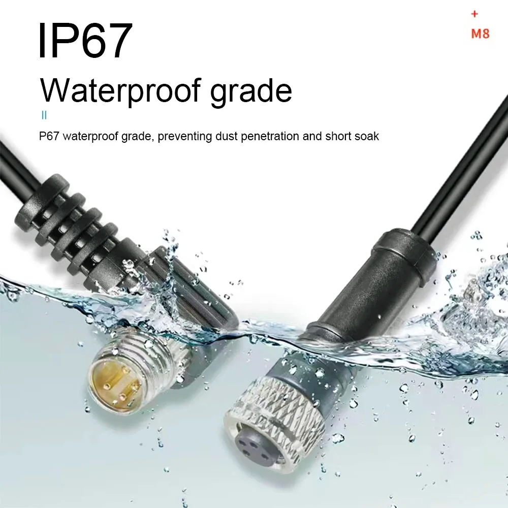 2m  Line M8 3 4 Pins PVC LED IP67 Sensor Cable Connector Type A Socket Plug  Waterproof Male&Female Straight Angle Flange