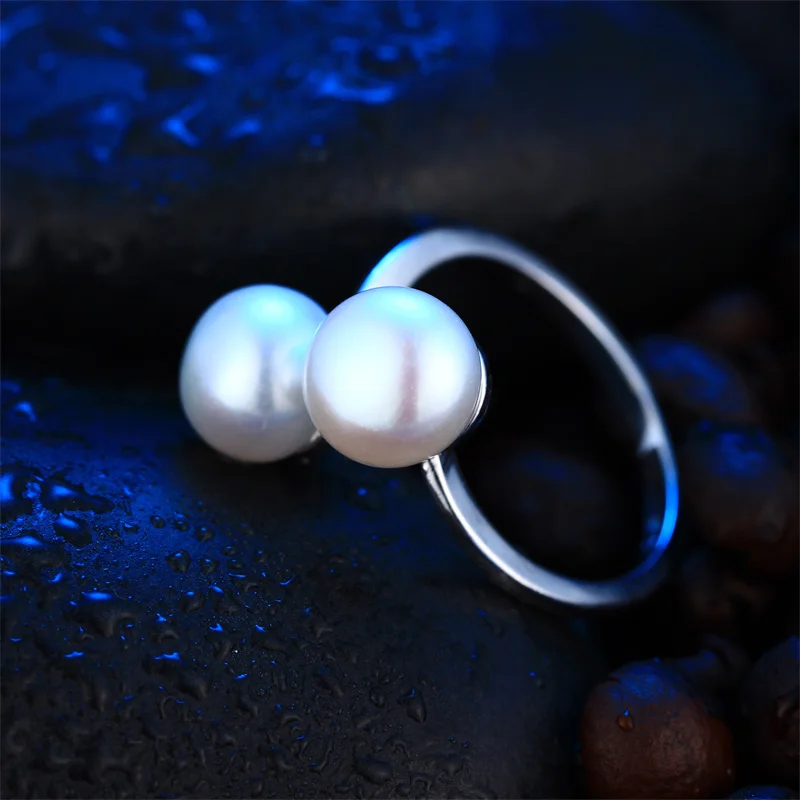 YWYC Freshwater Cultured Pearl Rings 925 Sterling Silver Adjustable Rings for Women Jewlery Gift 2024 New Arrivals