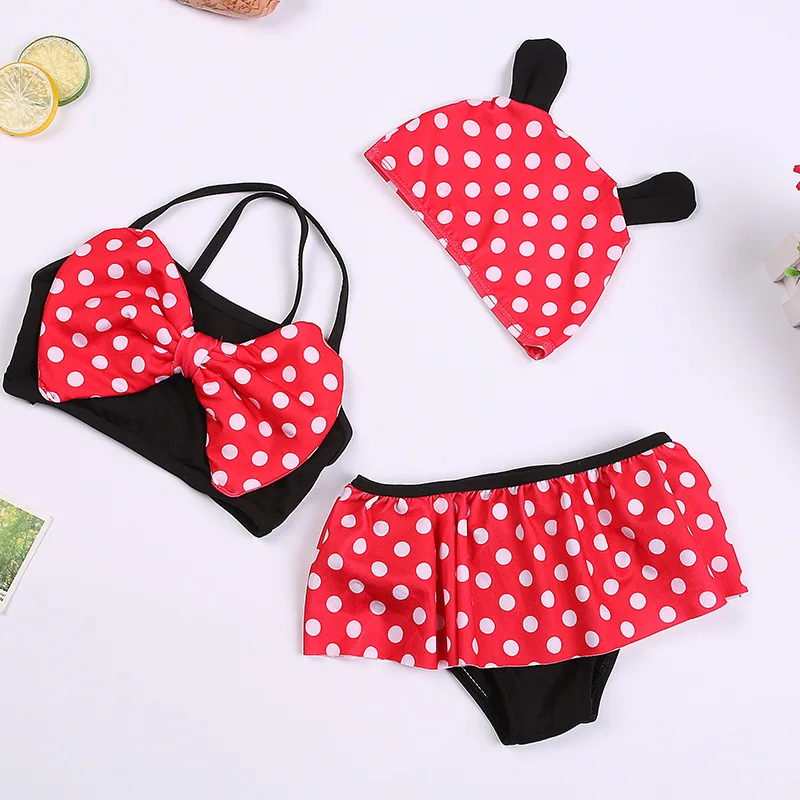 Girls Split Swimsuit Cute Baby Princess Skirt Swimming Suit With Cap Bathing Beach Bikini Costume Newborn Kid Clothes Sets 0-3T