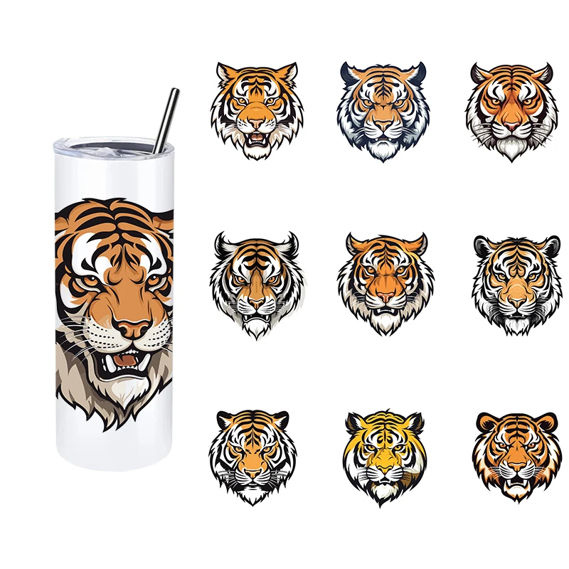 LETOP 1PCS Tiger Head Decoration Stickers Pegatinas Dtf Uv 20 oz Tumbler Tiger Head Custom Uv Dtf Transfers