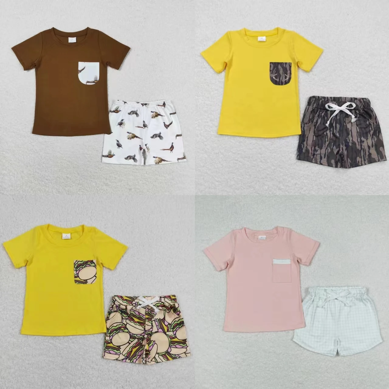 

Wholesale Baby Boy Summer Sets Children Short Sleeves Pocket Shirts Shorts Toddler Infant Ducks Camo Outfit Two Pieces Clothing