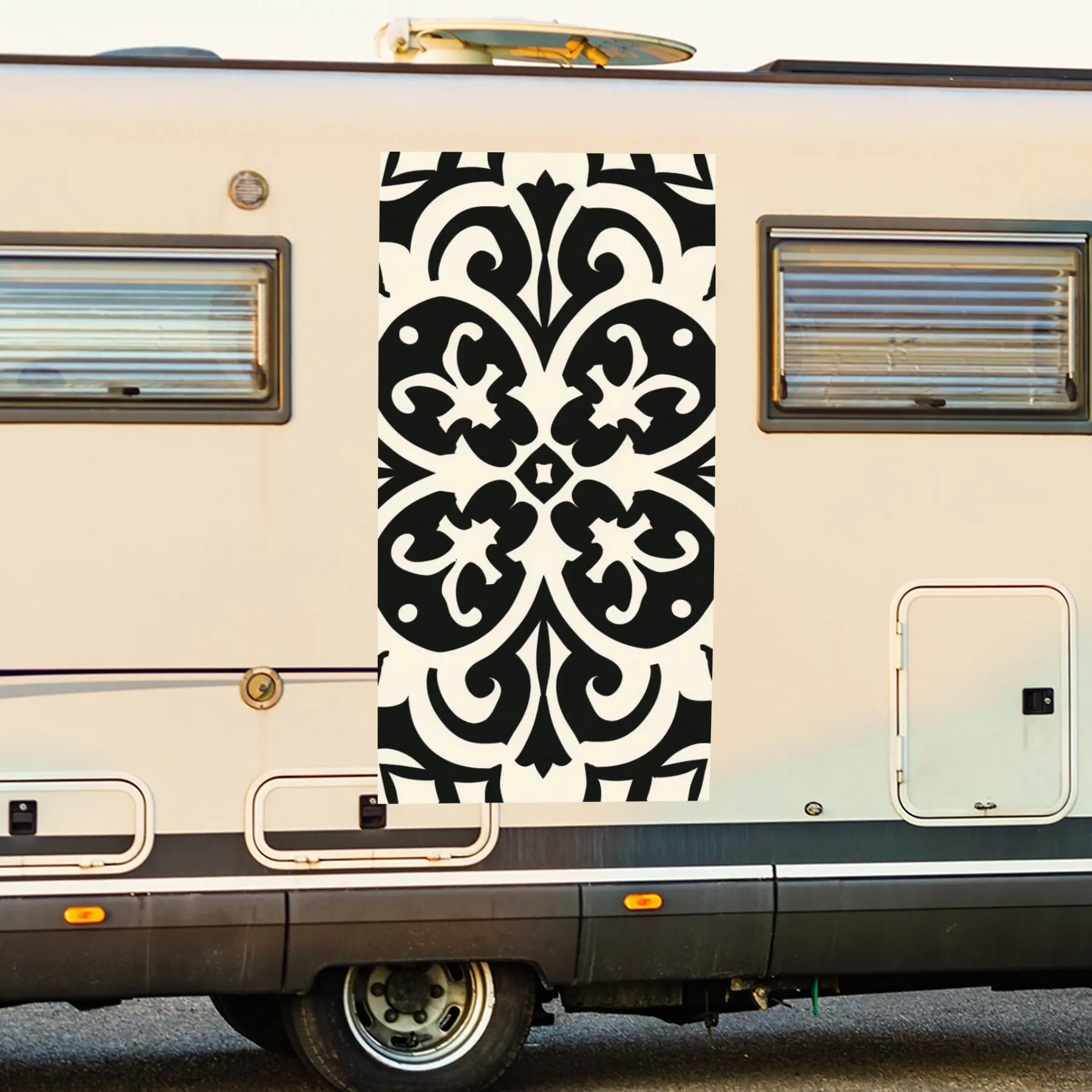 

Black White Pattern Grace Motorhome Car Door Sticker PVC Self Waterproof Stick, Striking Auto Exterior Accessories Decor Protect