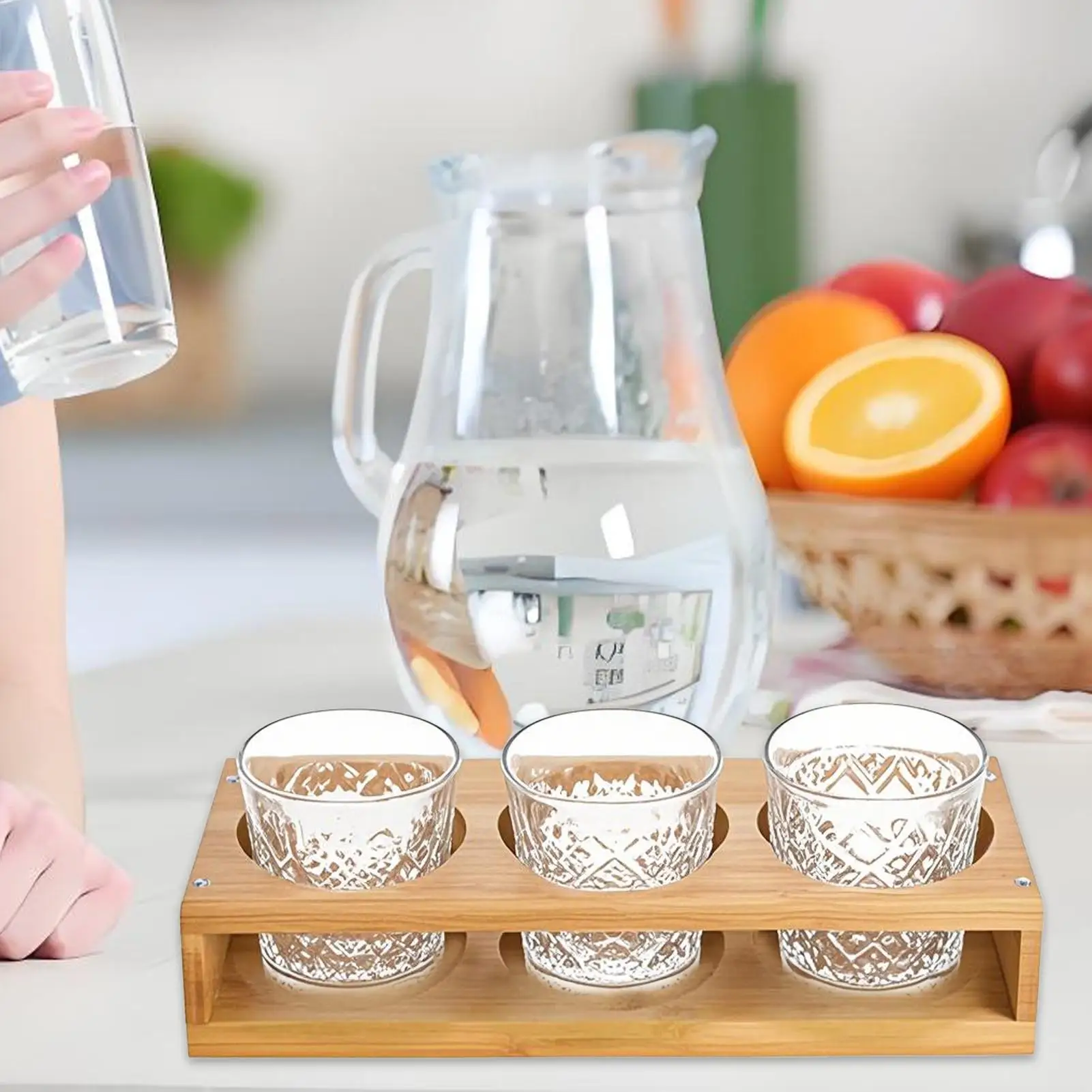 

Wine Glass Rack Wooden Wine Glass Rack Stand 3 Holes Drink Container Bottle Serving Tray For Counter Kitchen Dining Room