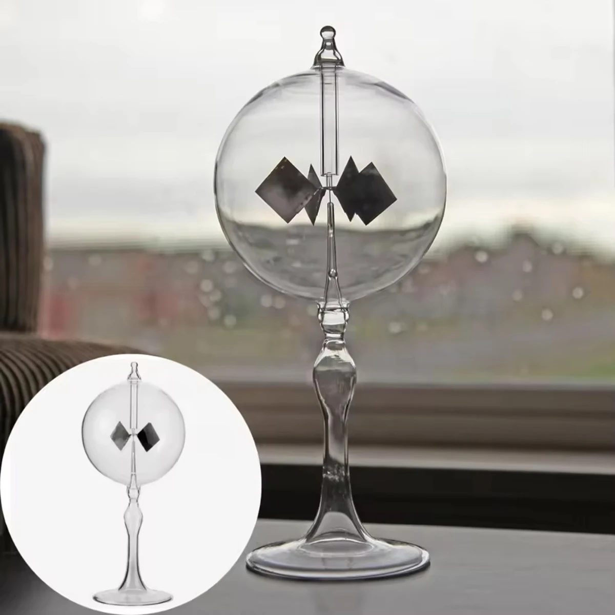 1PC Crookes Radiometer Glass Solar Radiometer Bolometer Solar Energy Spinning Vanes Light Pressure Windmill Bolometer 21X9CM