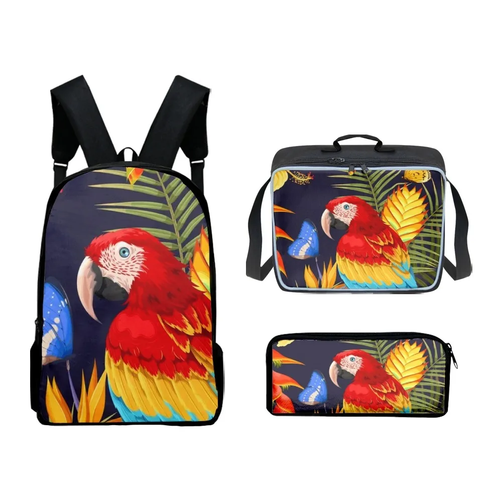 Trendy Youthful Funny Anime parrot 3D Print 3pcs/Set Student Travel bags Laptop Daypack Backpack Lunch Bag Pencil Case