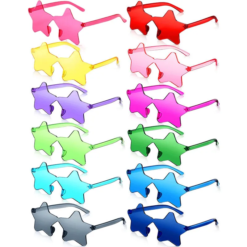 12-48Pcs Star Party Sunglasses Wedding Favors for Guests Star Shaped Rimless Sunglasses Tinted Eyewear Bachelorette Sunglasses