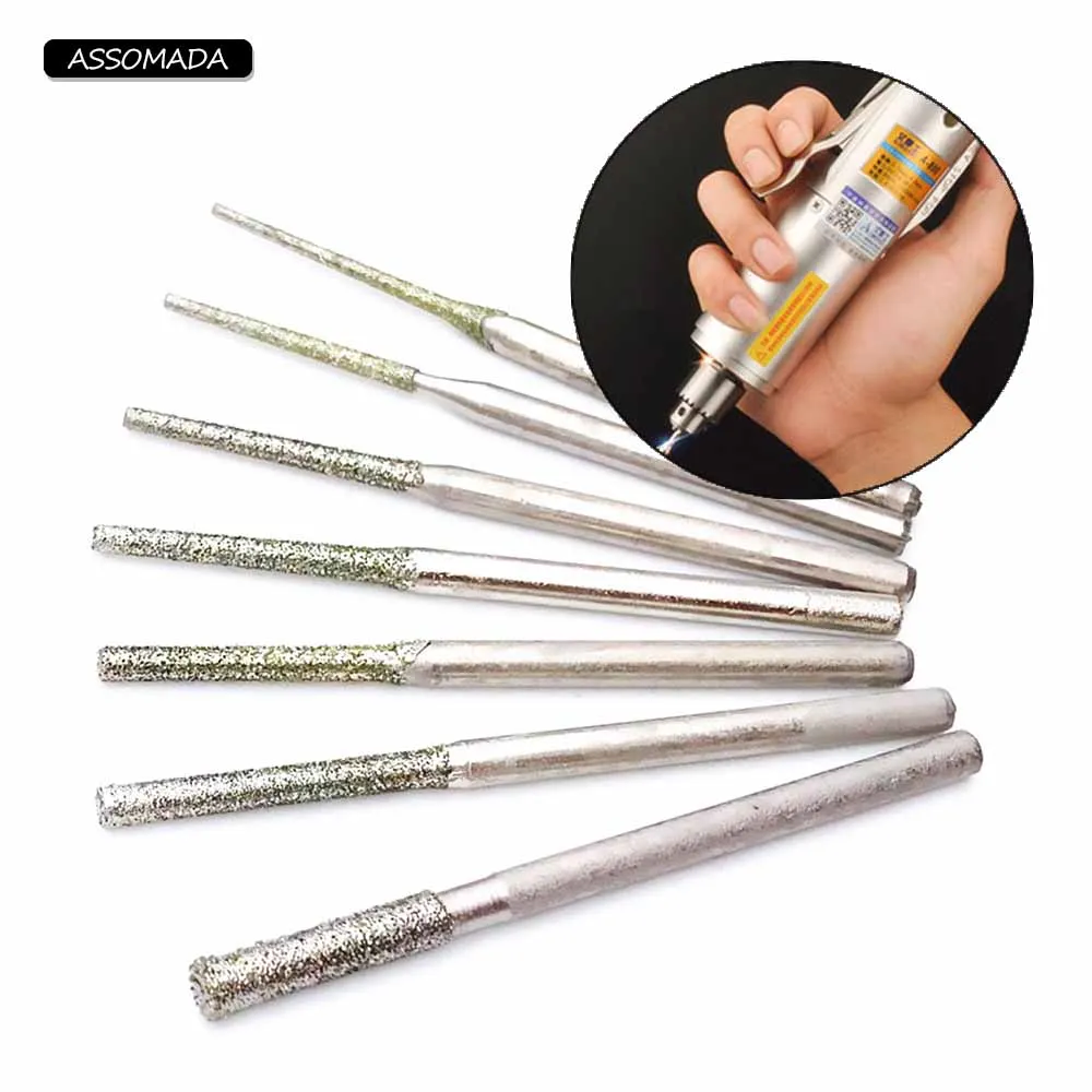 7pcs Elongated Needle Drill Diamond Grinding Rods Shank Bur Bit Needle For Jewely Stone Carving Punch Drilling Tools Accessories