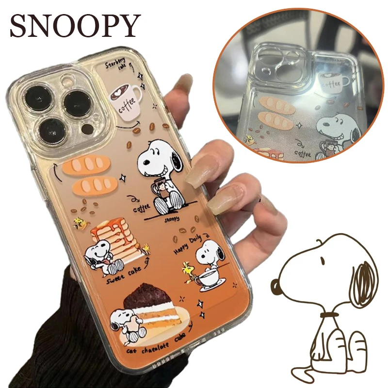 

Чехол для телефона Snoopy для IPhone 16, 15, 14 Pro Max, прозрачный мягкий чехол с мультяшной задней крышкой, противоударный защитный чехол от падения