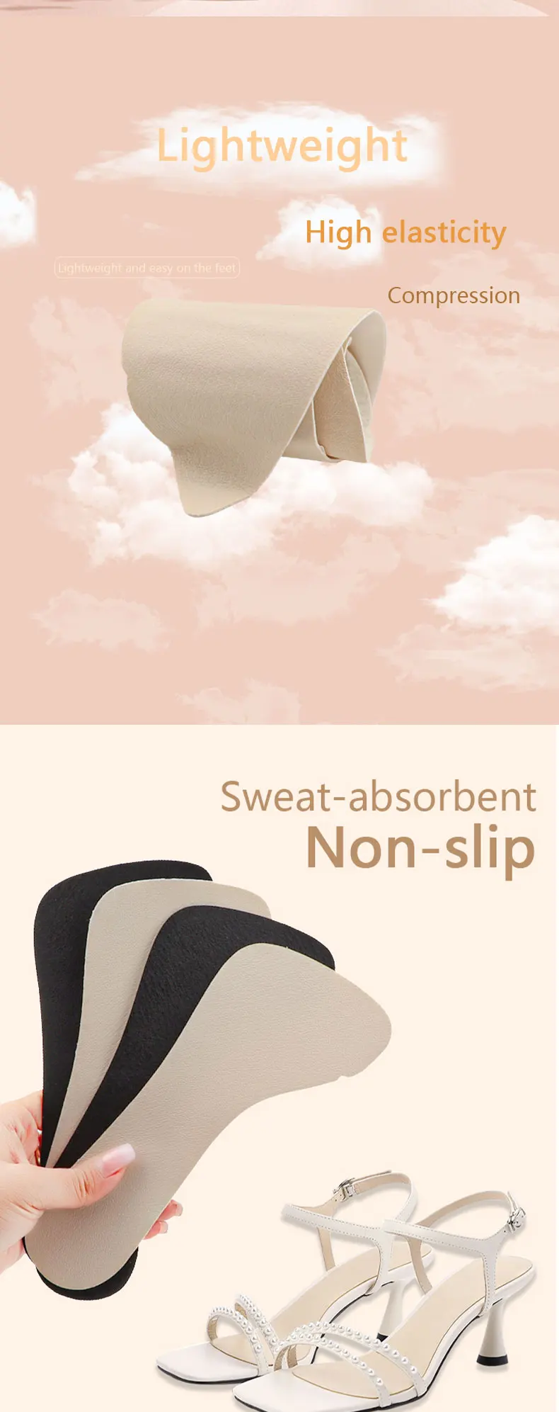 Leder-Einlegesohle für Schuhe, Sandalen, High Heels, halbe Polster, rutschfester Einsatz, Damen, ultradünn, schweißabsorbierend, atmungsaktiv, kann eingefügt werden – Detail 2