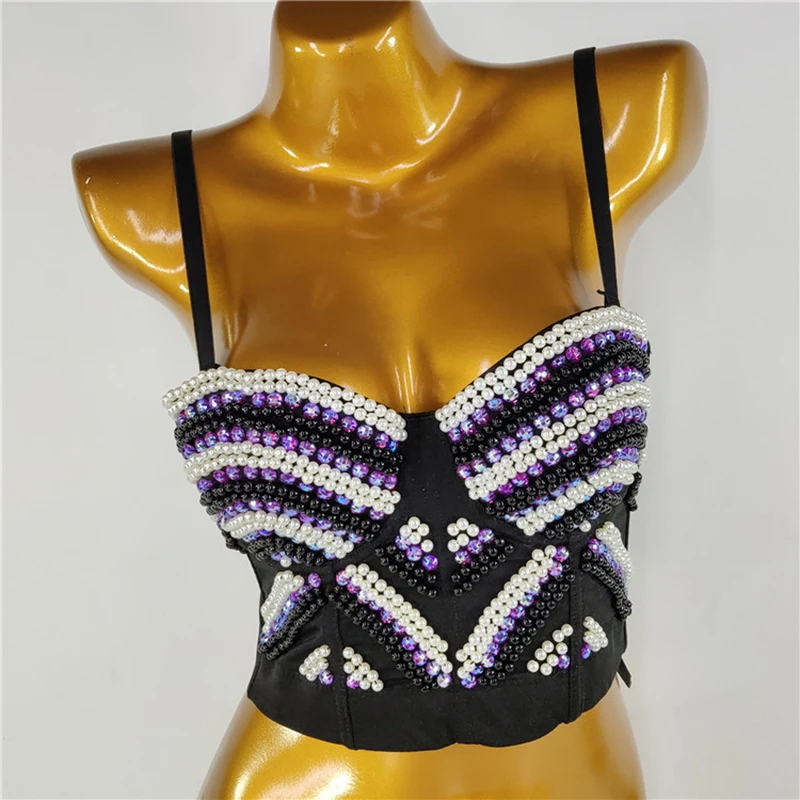 

Europe And The United States Wind Beaded Suspenders Female Sexy Thin Suspenders Navel Short Section Undershirt Tops