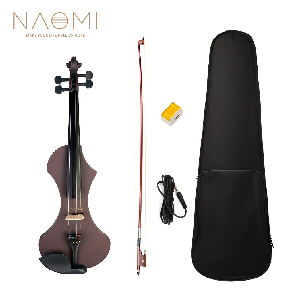 Silent Wine Red Electric Solid Wood Violin W/Violin Case+Bow+Headphones+Rosin+Audio Cable, Size 4/4(Full Size)