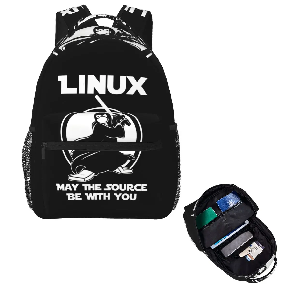 Programmer Computer Developer Geek Nerd Linux May The Source Be With Student Backpack School Bag Daypack Bookbag Shoulder Bags