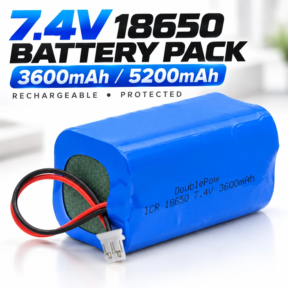 7.4V 18650 Lithium Ion Battery Pack 3600mAh 5200mAh Rechargeable with PCB Safety Protection for  LED Light, Bluetooth Speaker