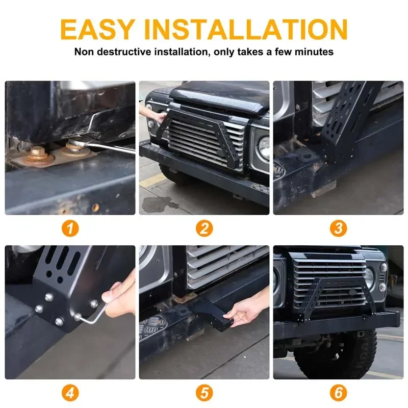 Carbon Steel Black For Land Rover Defender 90 110 2004-2018 Car Front Bumper Guard LED Work Light Stand Car Modified Accessories