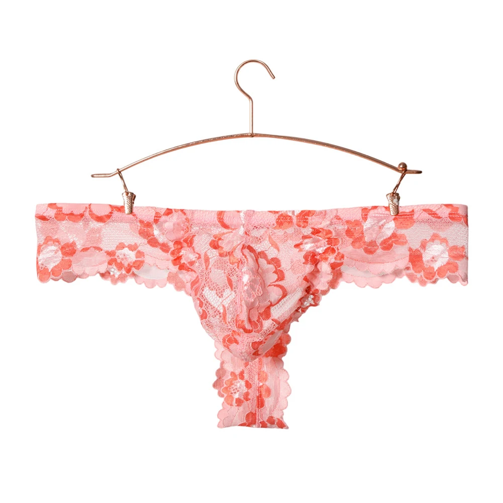 Men Sensual Flowers Lace Mesh G-string Briefs Low Waist Sheer Underwear Panties See‑through Lace Thong Underwear Floral Lingerie