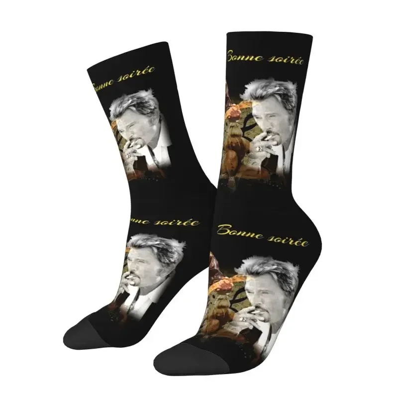 Hallyday Dress Socks Men Women Warm Fashion France Singer Rock Crew Socks