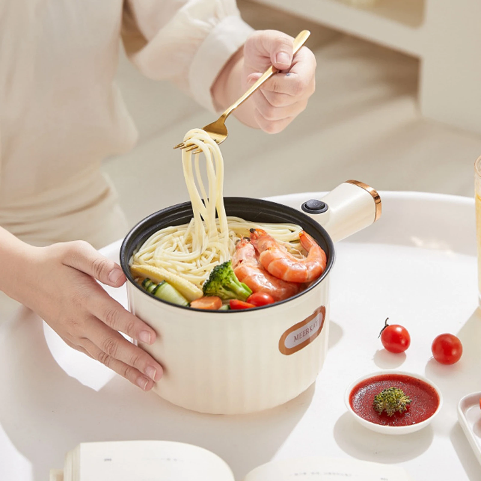 Electric Pots Nonstick Portable Multifunctional Dry 2 Gear 1.6L Electric Rice Cooker for Fry Ramen Steak Soup Oatmeal