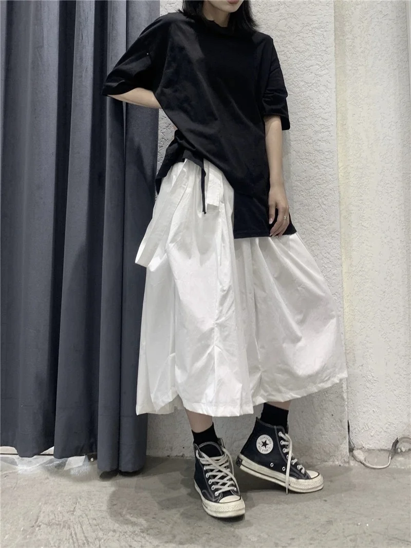 

High Waist Midi Black Umbrella Skirt Women's Summer Halter Neck Gored Design Detachable Cotton A-Line Skirt for Young Women